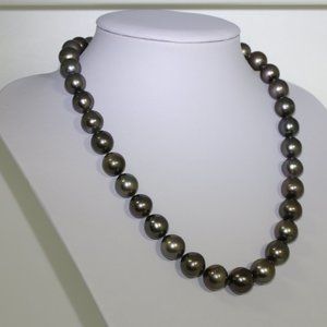 Genuine BLACK Tahitian SOUTH SEA 12mm Natural Pearl Necklace w 18k Diamond Clasp